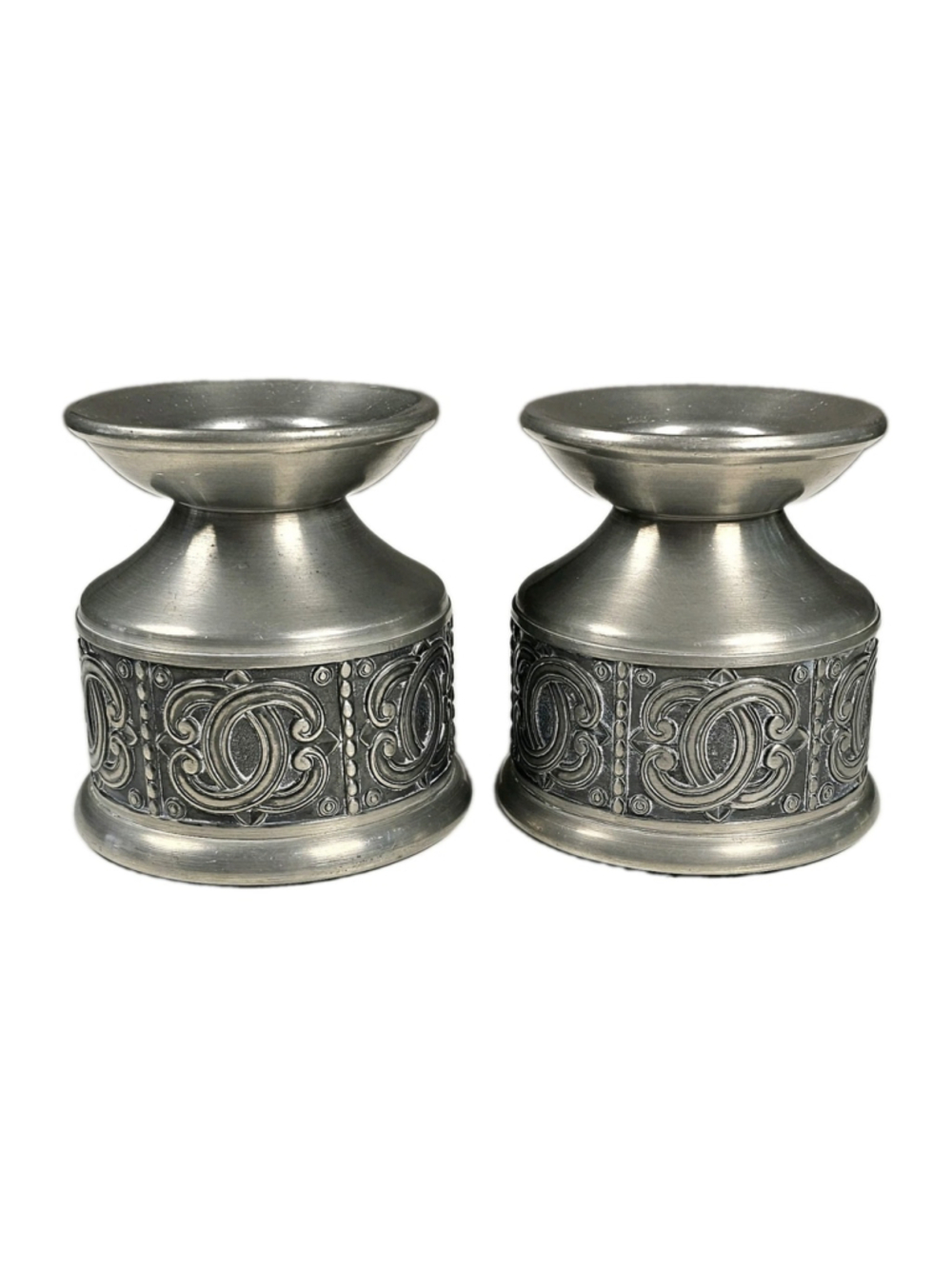 1960s Norway Brutalist Pewter Candle Holders Pair Groenlandica Tinn Nordic Art